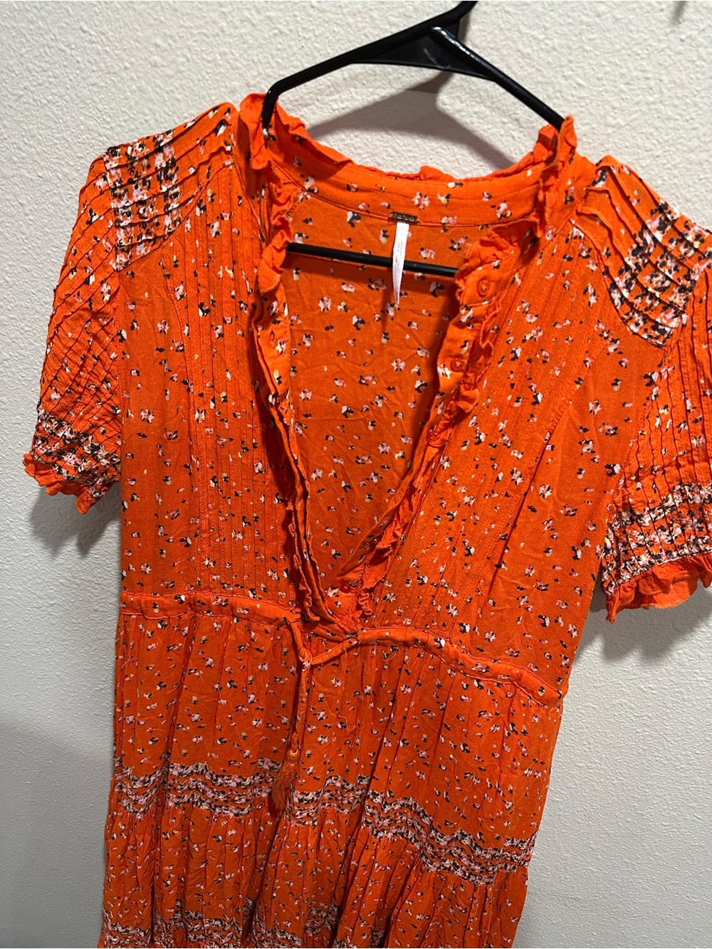 Free People Bright Orange Tiered V-Neck Midi Dress - Picture 3 of 4